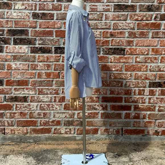 Kontrol vintage ‘00s pinstriped, embroidered long sleeve top / S / EUC - Picture 11 of 14